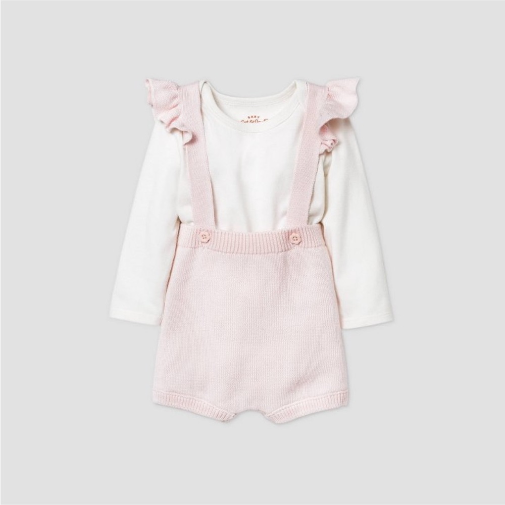 Cat & Jack Girls Ruffle Romper Bodysuit set - Pink 3-6M